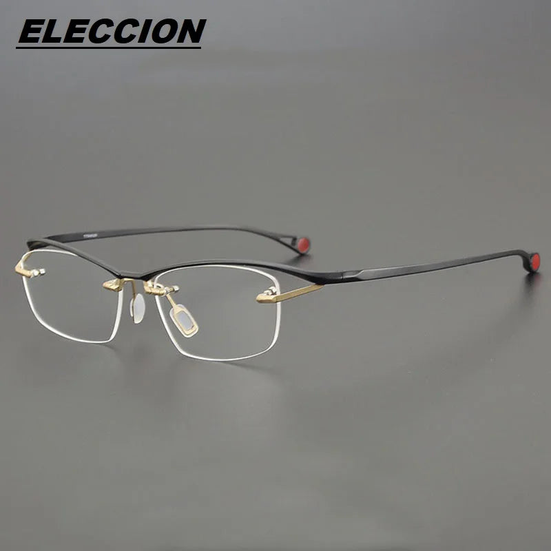 Eleccion Unisex Semi Rim Big Square Brow Line Titanium Eyeglasses 4229 Semi Rim Eleccion