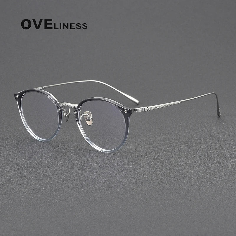 Oveliness Women's Full Rim Round Acetate Titanium Eyeglasses Full Rim Oveliness gradient grey silver  