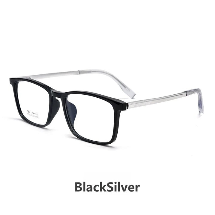 KatKani Unisex Full Rim Square Tr 90 Titanium Eyeglasses L6060m Full Rim KatKani Eyeglasses BlackSilver  