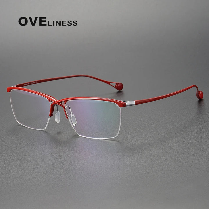 Oveliness Unisex Semi Rim Square Titanium Eyeglasses 9222 Semi Rim Oveliness red  