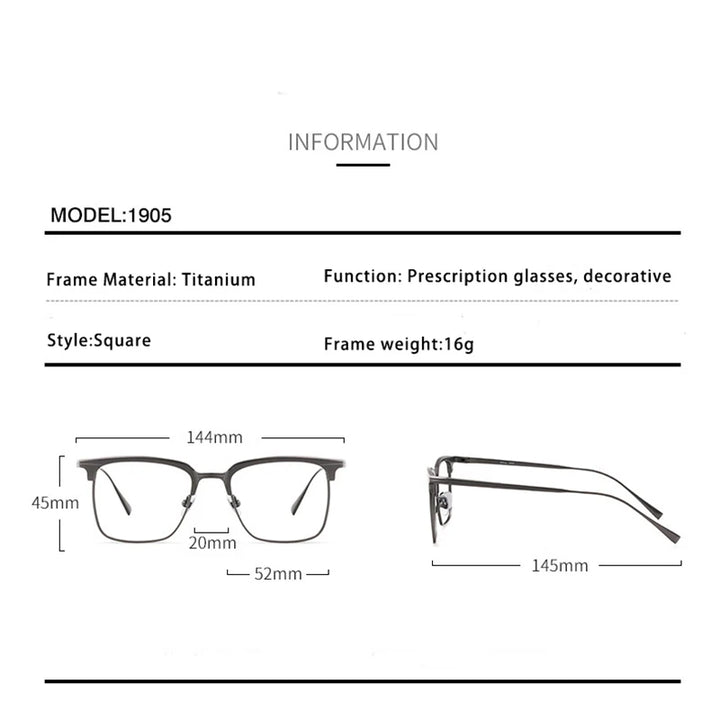 Hdcrafter Men's Full Rim Square Titanium Eyeglasses S1905 Full Rim Hdcrafter Eyeglasses   