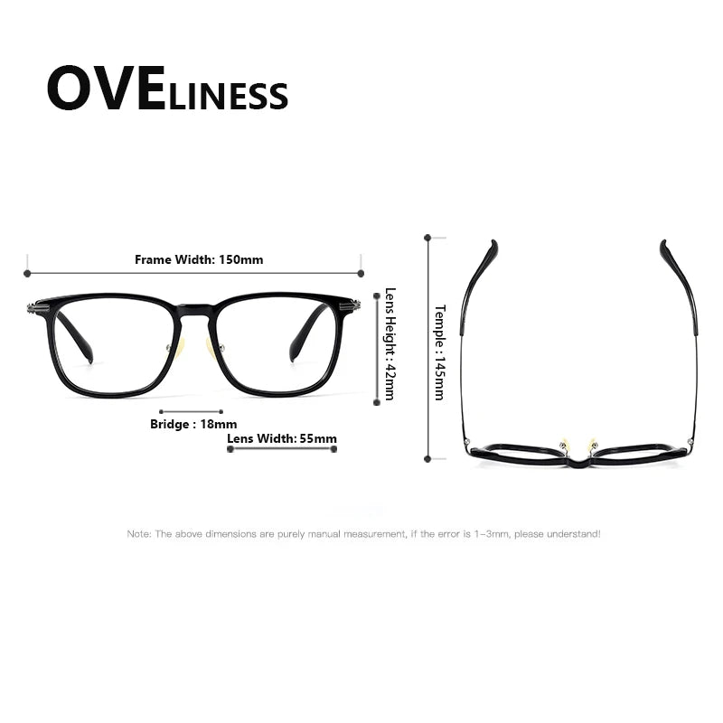 Oveliness Unisex Full Rim Big Square Acetate Titanium Eyeglasses 90003