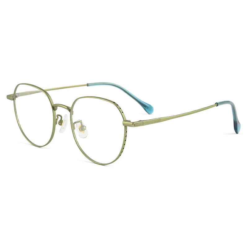 Handoer Women's Full Rim Flat Top Round Titanium Eyeglasses 5056 Full Rim Handoer   