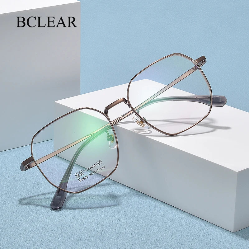 Bclear Unisex Full Rim Small Polygon Square Titanium Eyeglasses My6529 Full Rim Bclear   