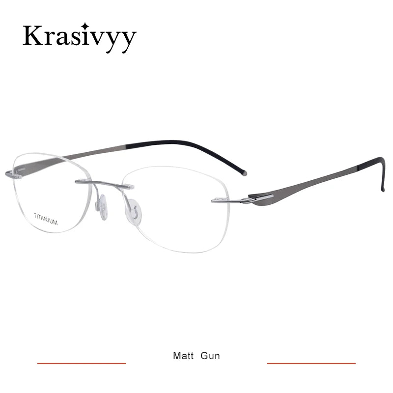 Krasivyy Unisex Rimless Oval Screwless Titanium Rimless Eyeglasses 5003 Rimless Krasivyy Matt Gun  