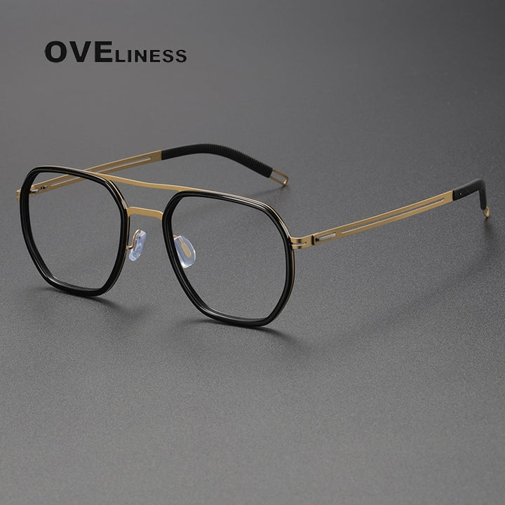 Oveliness Full Rim Square Double Bridge Titanium Eyeglasses 8202310 Full Rim Oveliness black gold  