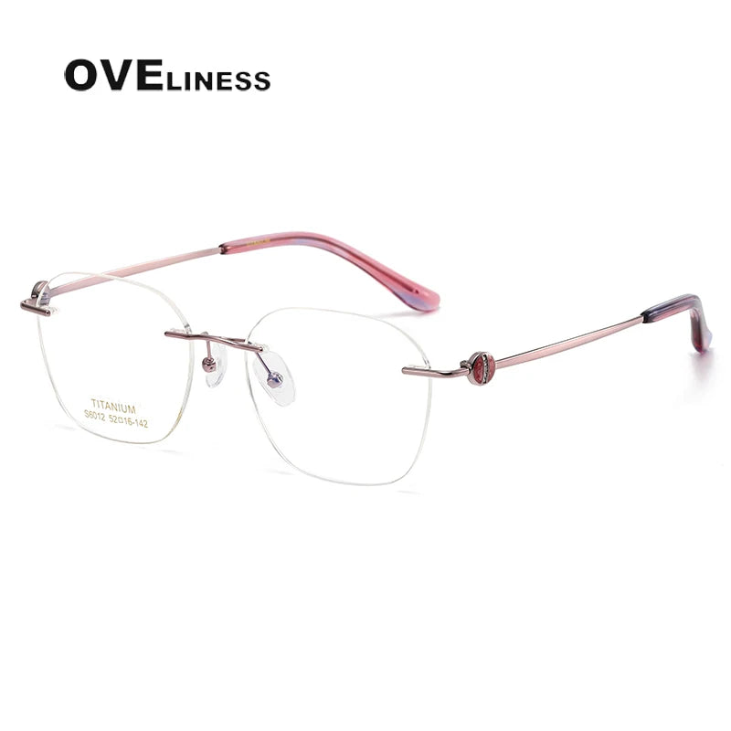 Oveliness Women's Rimless Oval Square Titanium Eyeglasses 196012 Rimless Oveliness purple pink  