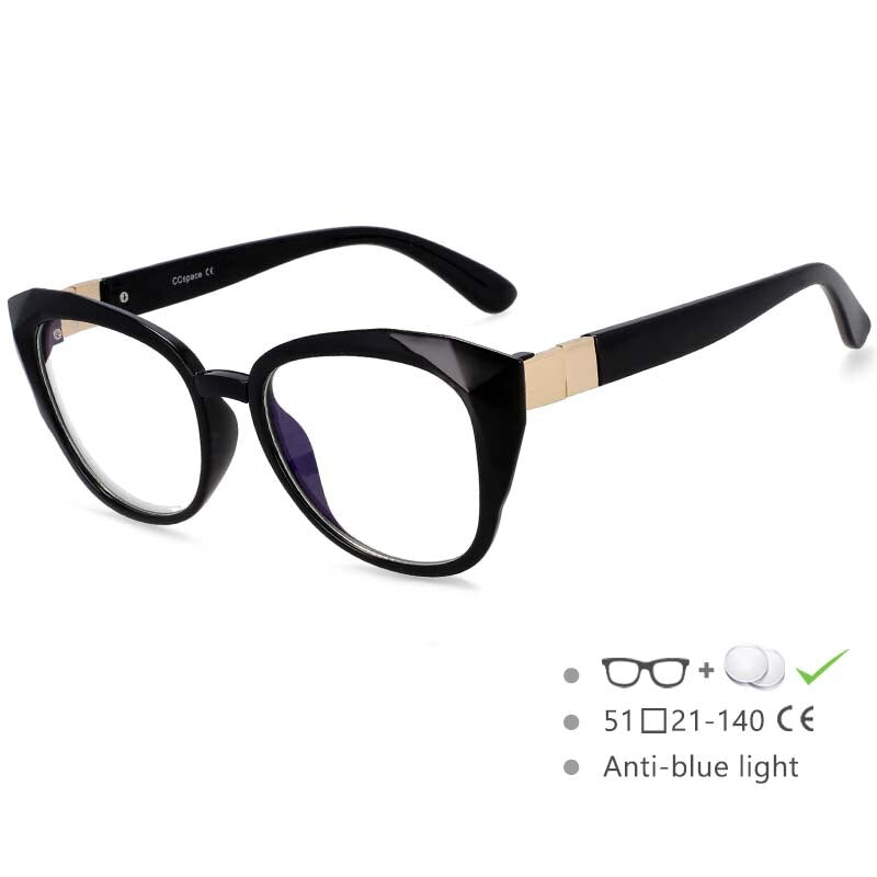 CCspace Women's Full Rim Square Cat Eye PC Eyeglasses 48092 Full Rim CCspace China Black 