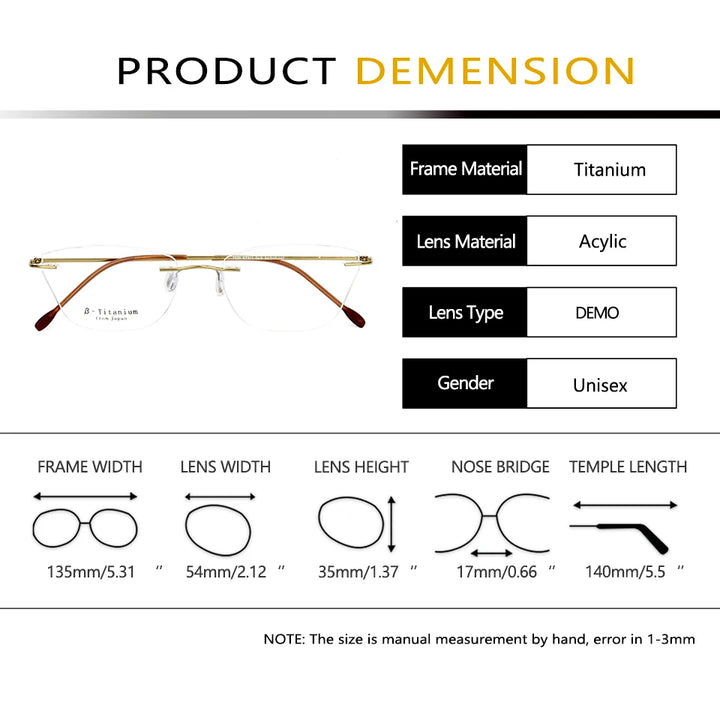 Esnbie Women's Rimless Square Cat Eye Titanium Eyeglasses 243211