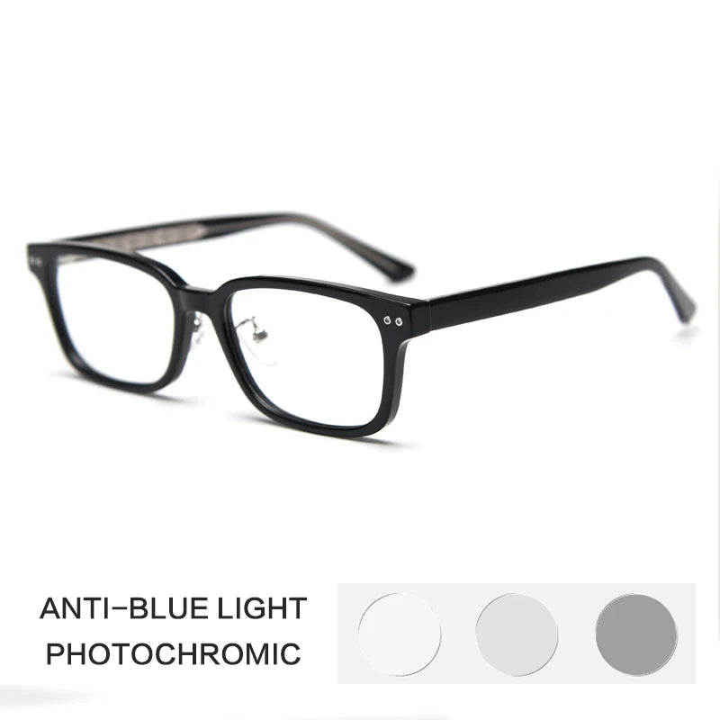 Gatenac Unisex Full Rim Square Tr 90 Titanium Photochromic Reading Glasses G83077