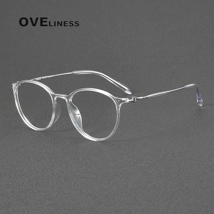 Oveliness Unisex Full Rim Oval Round Acetate Titanium Eyeglasses 8664 Full Rim Oveliness transparent  