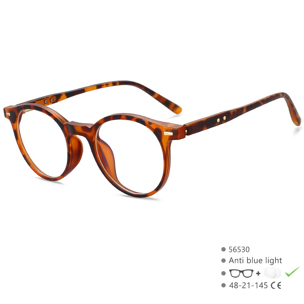 CCspace Unisex Full Rim Round Acetate Eyeglasses 56530 Full Rim CCspace C5Leopard  