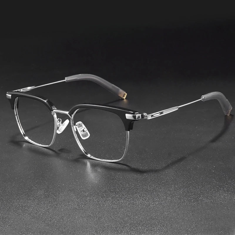 Yimaruili Men's Full Rim Square Titanium Acetate Eyeglasses Y107 Full Rim Yimaruili Eyeglasses Black Silver  