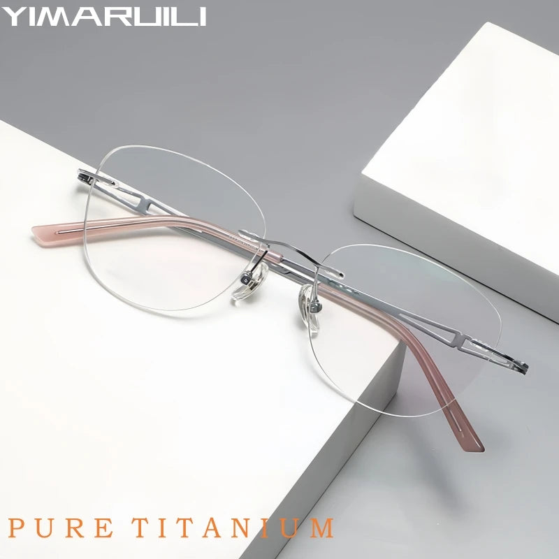 Yimaruili Women's Rimless Square Cat Eye Titanium Eyeglasses 6089 Rimless Yimaruili Eyeglasses