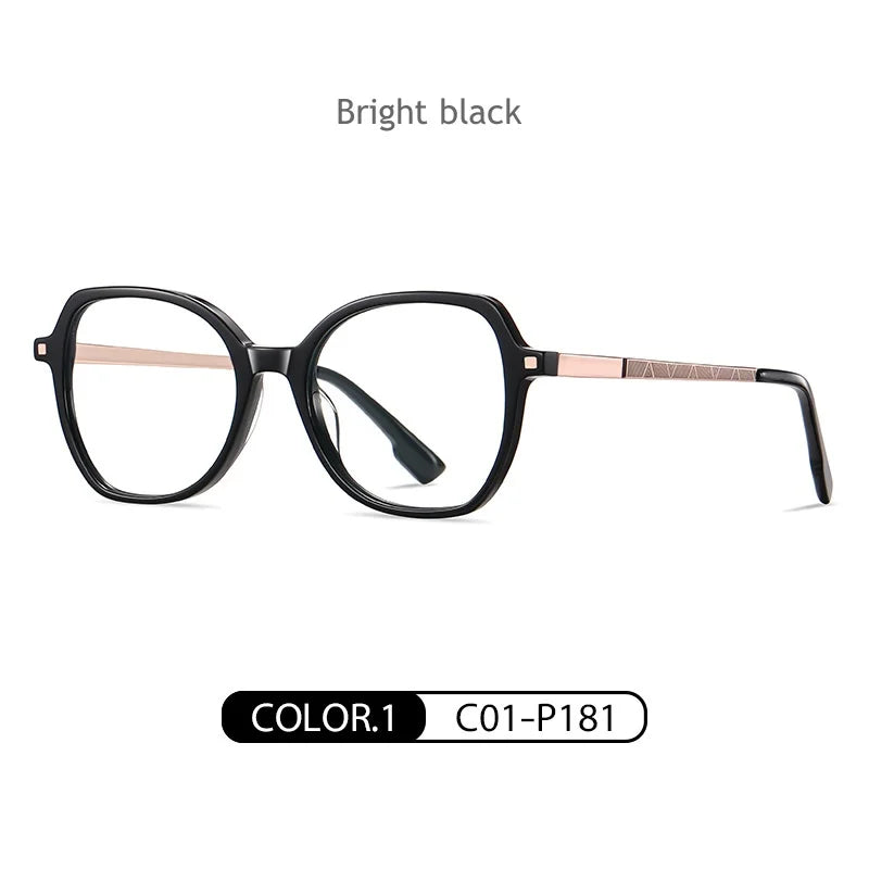 KatKani  Women's Full Rim Polygon Acetate Alloy Eyeglasses Bj9225 Full Rim KatKani Eyeglasses Brihgt Black  