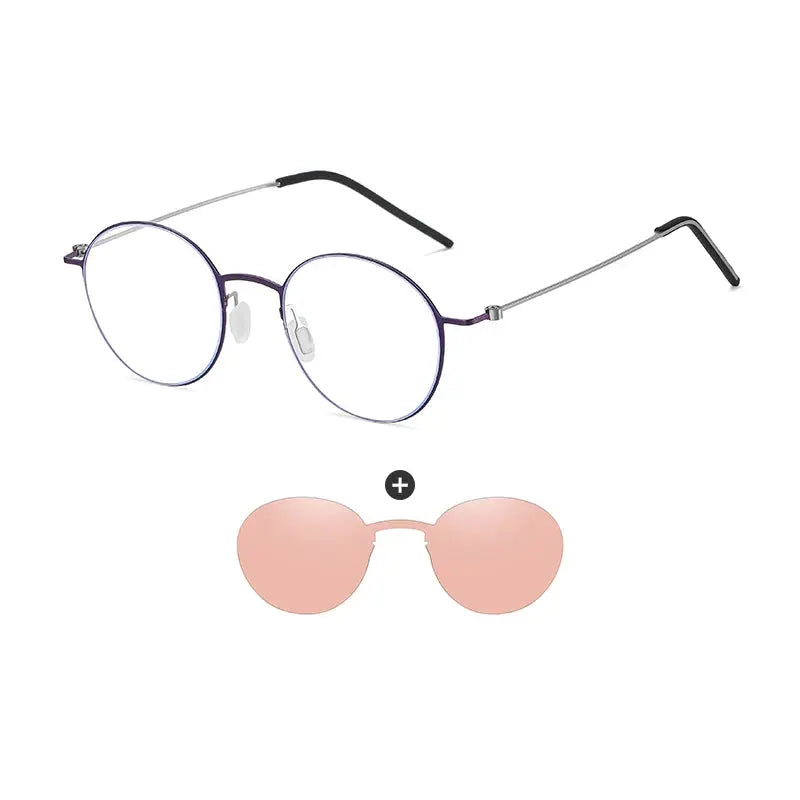 Gmei 790914 Unisex Full Rim Round Steel Frames Clip On Sunglasses FuzWeb