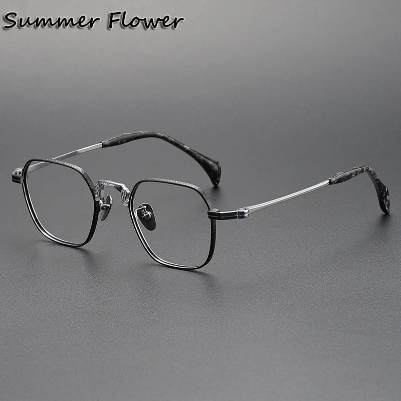 Summer Flower Unisex Full Rim Big Polygon Titanium Eyeglasses 680866