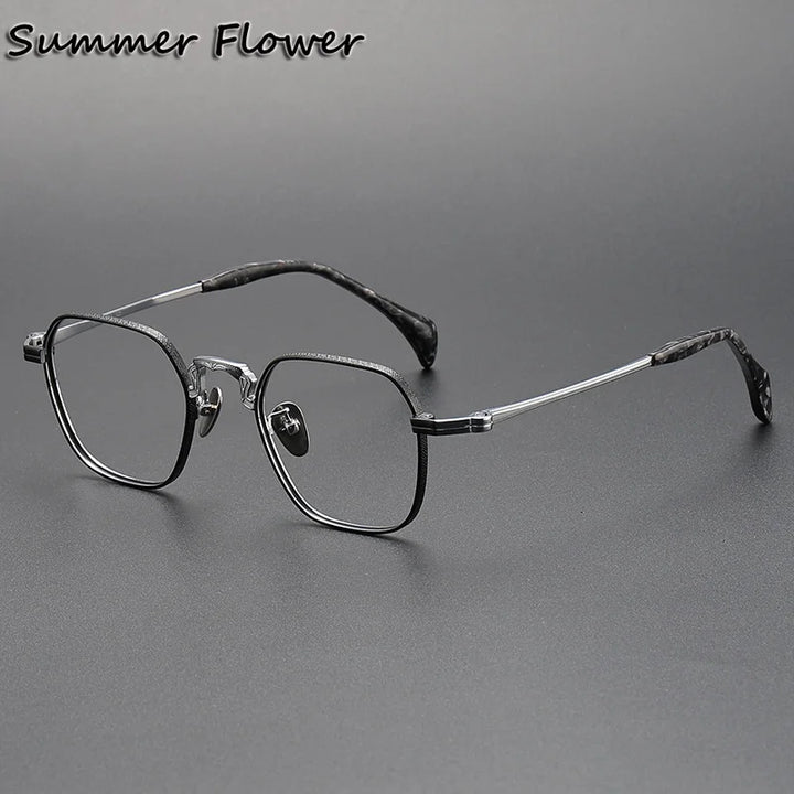 Summer Flower Unisex Full Rim Big Polygon Titanium Eyeglasses 680866