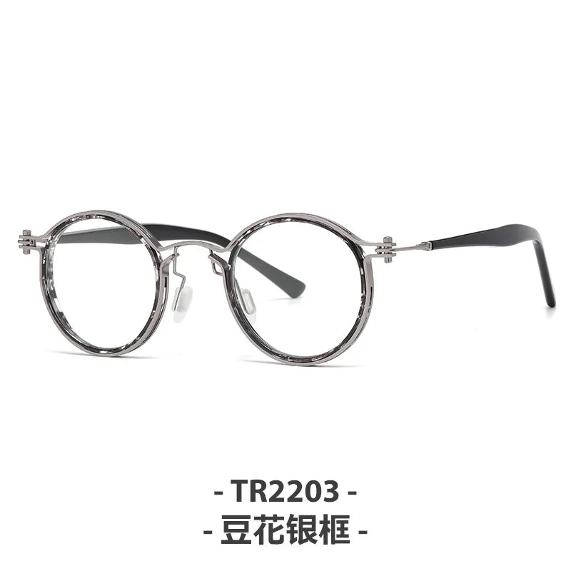 Zirosat Unisex Full Rim Square Round Acetate Titanium Eyeglasses 92202