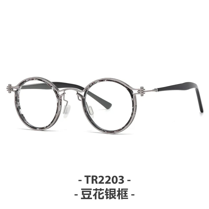 Zirosat Unisex Full Rim Square Round Acetate Titanium Eyeglasses 92202