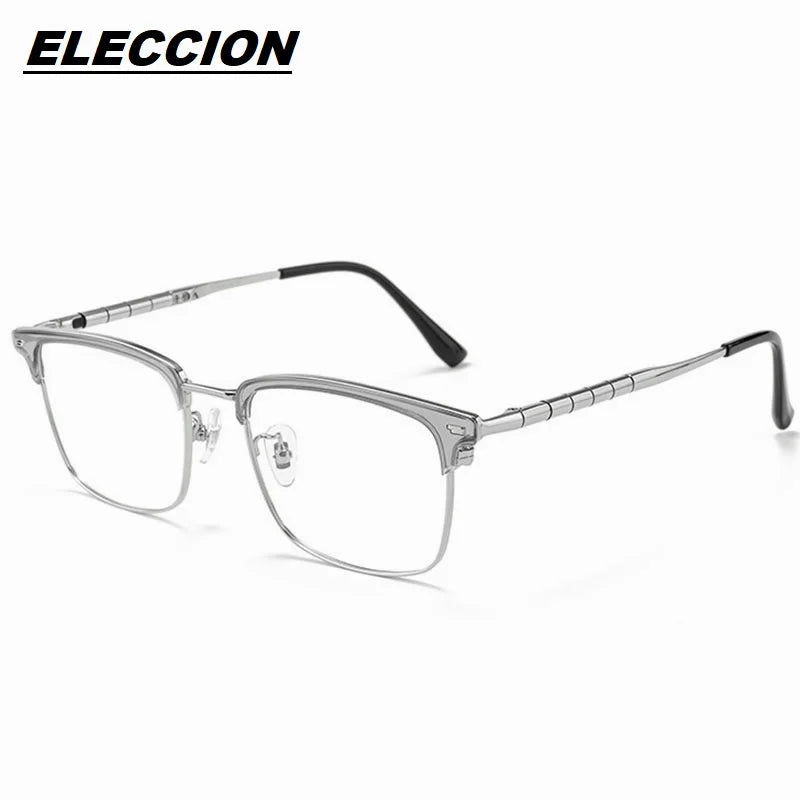 Eleccion Unisex Full Rim Square Acetate Titanium Eyeglasses 69839 Full Rim Eleccion Gray - Silver