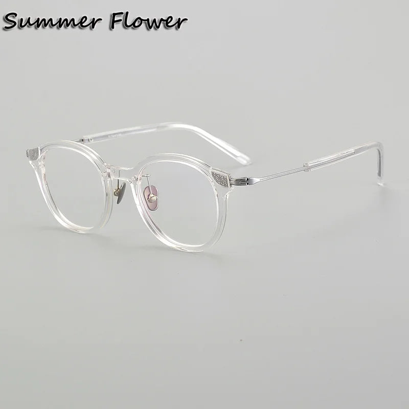 Summer Flower Unisex Full Rim Round Acetate Titanium Eyeglasses 611013