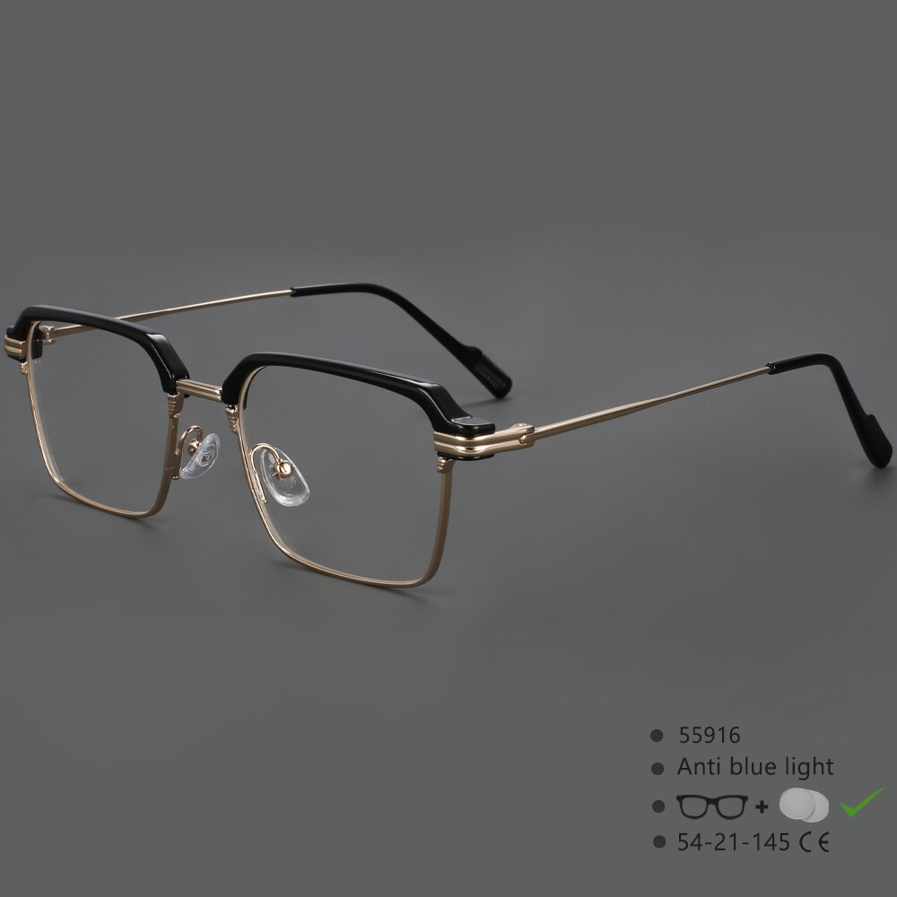 CCSpace Men's Full Rim Square Brow Line Alloy Acetate Eyeglasses 55916 Full Rim CCspace BlackGold China 