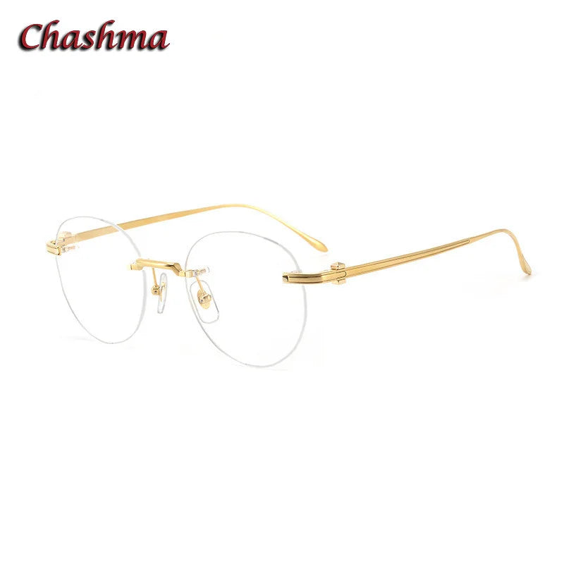 Chashma Ochki Unisex Rimless Round Titanium Eyeglasses 0293 Rimless Chashma Ochki Gold  