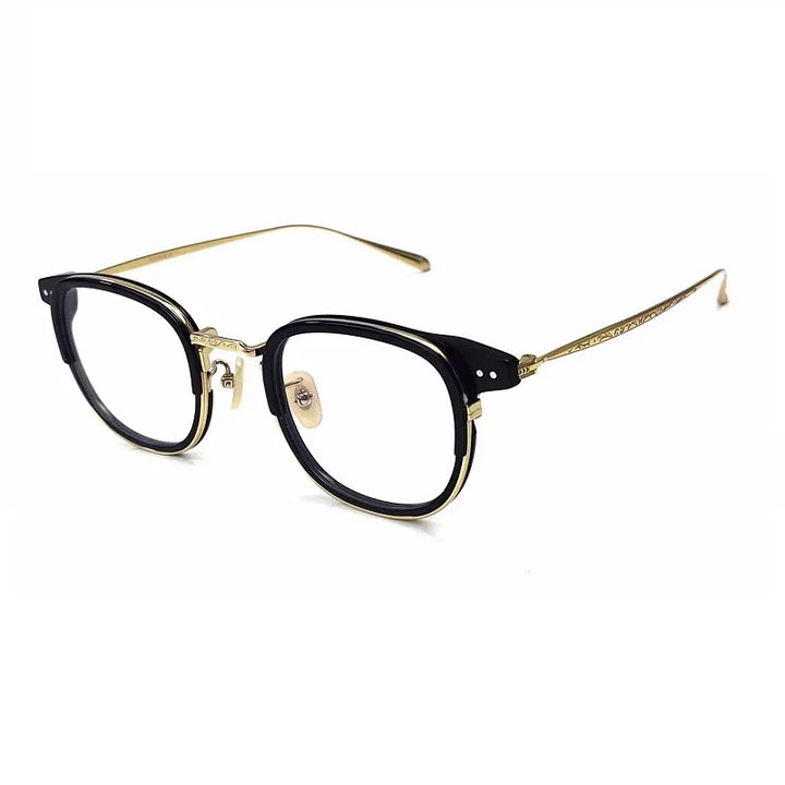 Aimee Unisex Full Rim Square Titanium Acetate Eyeglasses 74001 Full Rim Aimee Black-Golden  