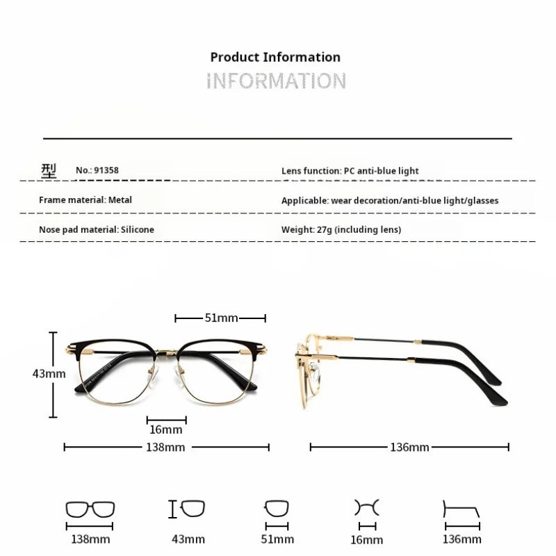 Momoja Women's Full Rim Oval Square Alloy Eyeglasses 91358