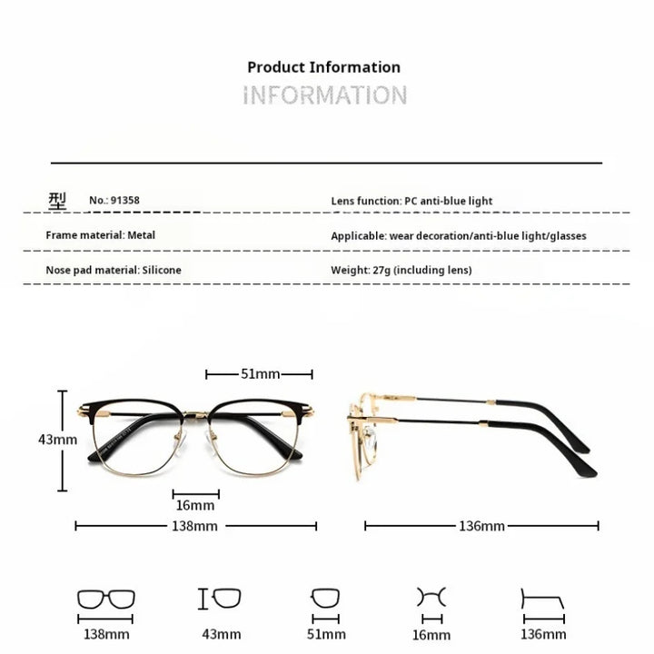Momoja Women's Full Rim Oval Square Alloy Eyeglasses 91358