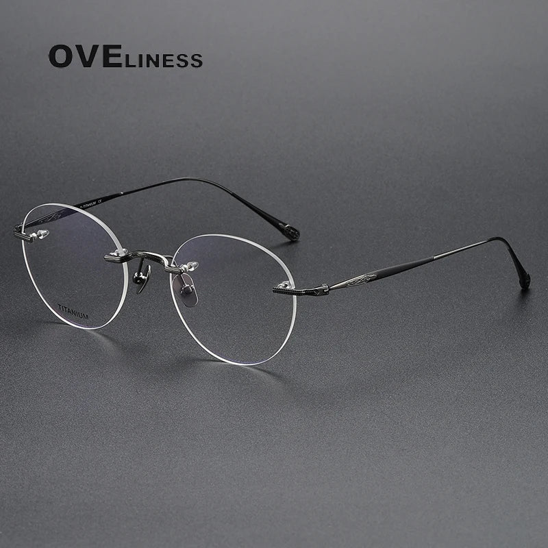Oveliness Unisex Rimless Round Titanium Eyeglasses 80955 Rimless Oveliness gun  