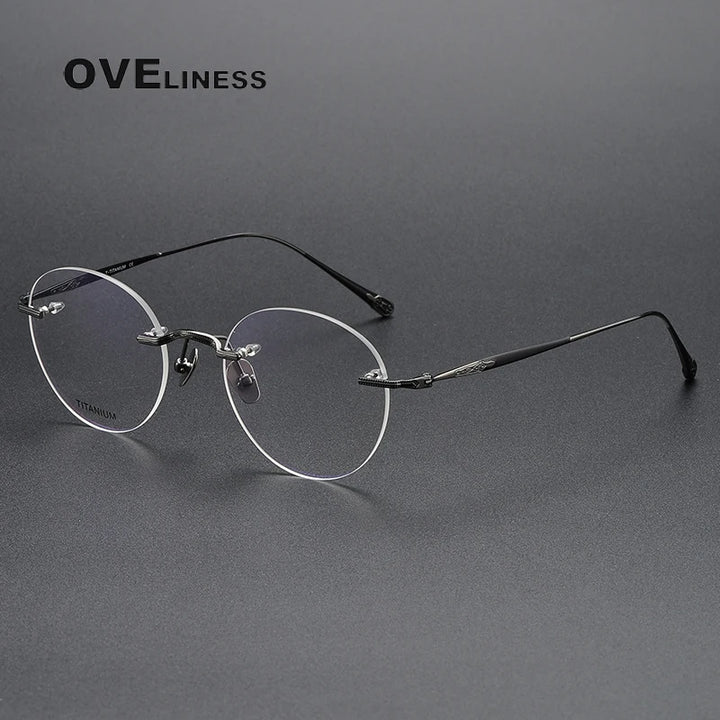 Oveliness Unisex Rimless Round Titanium Eyeglasses 80955 Rimless Oveliness gun  
