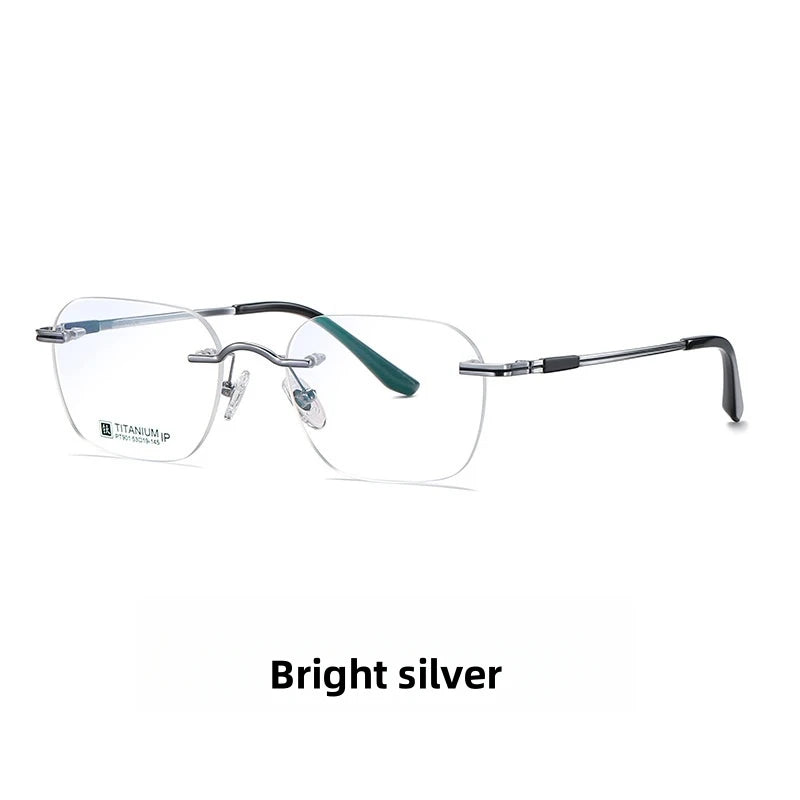 KatKani Unisex Rimless Square Titanium Eyeglasses Pt901 Rimless KatKani Eyeglasses Bright silver  