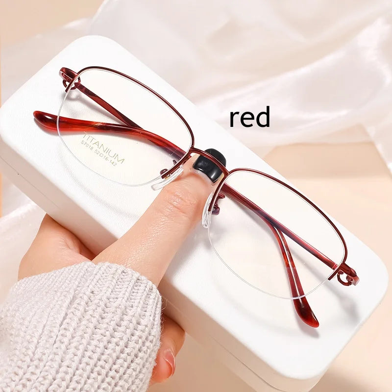 KatKani Women's Semi Rim Square Titanium Eyeglasses S7018 Semi Rim KatKani Eyeglasses red  