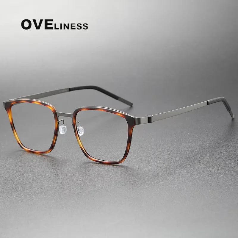 Oveliness Unisex Full Rim Big Square Screwless Titanium Eyeglasses 749 Full Rim Oveliness tortoise gun  