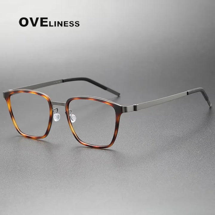 Oveliness Unisex Full Rim Big Square Screwless Titanium Eyeglasses 749 Full Rim Oveliness tortoise gun  