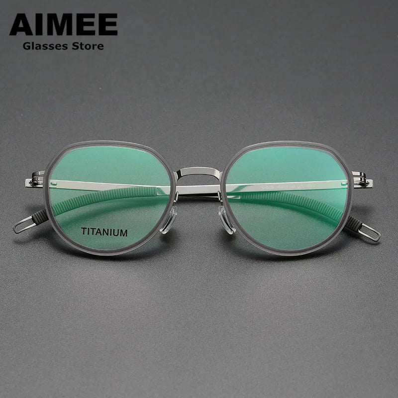 Aimee Unisex Full Rim Flat Top Oval Titanium Acetate Eyeglasses 60219 Full Rim Aimee Gun-Grey  