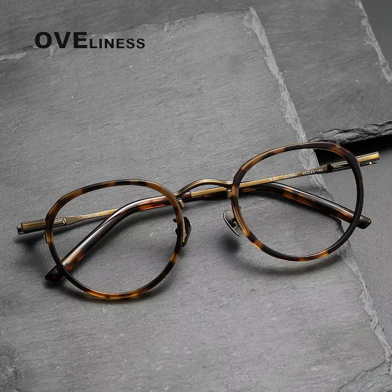 Oveliness Unisex Full Rim Oval Round Acetate Titanium Eyeglasses 43043 Full Rim Oveliness