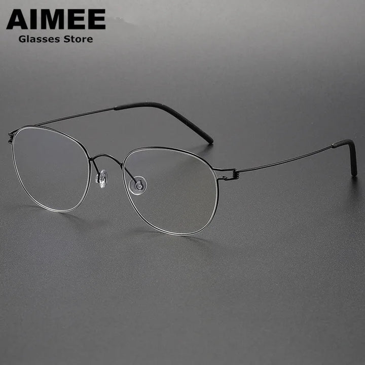 Aimee Unisex Full Rim Oval Round Screwless Titanium Eyeglasses 2051 Full Rim Aimee Black  