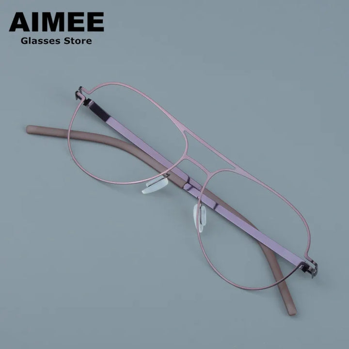 Aimee Unisex Full Rim Oval Double Bridge Steel Eyeglasses 14052 Full Rim Aimee Purple  