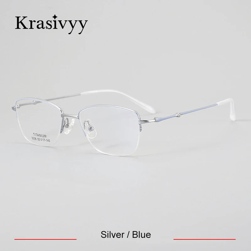 Krasivyy Women's Semi Rim Oval Square Titanium Eyeglasses 443008 Semi Rim Krasivyy Silver Blue  