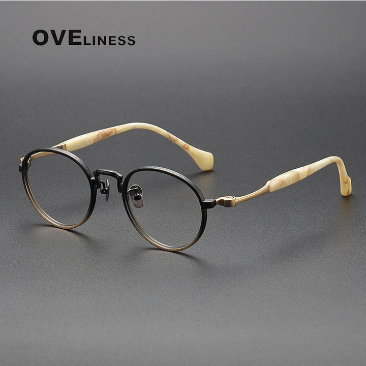 Oveliness Unisex Full Rim Round Titanium Eyeglasses O80867 Full Rim Oveliness black gold  