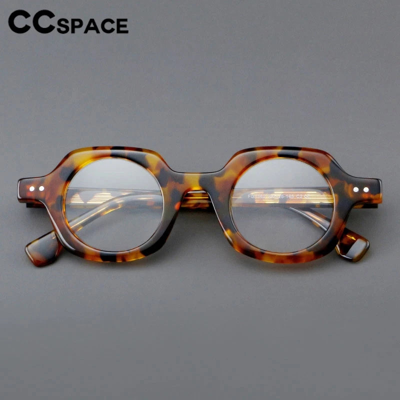 CCspace Unisex Full Rim Flat Top Round Acetate Eyeglasses 301253 Full Rim CCspace   