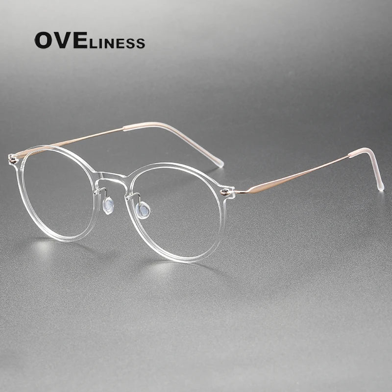 Oveliness Women's Full Rim Round Acetate Titanium Eyeglasses 326541