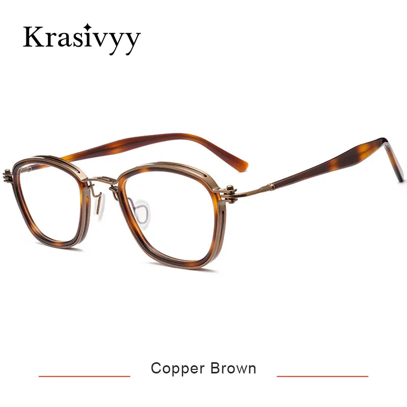 Krasivyy Men's Full Rim Oval Titanium Acetate Eyeglasses Kr5861 Full Rim Krasivyy Copper Brown CN 