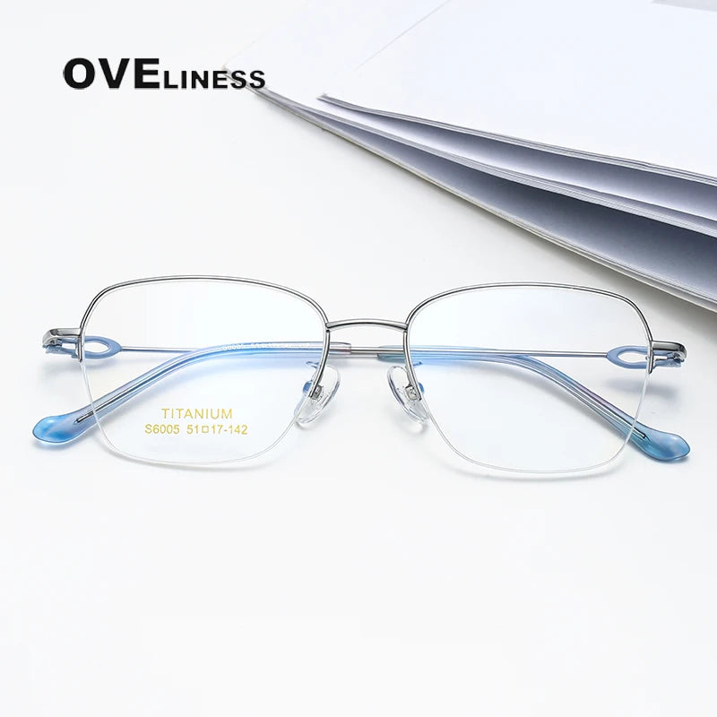 Oveliness Women's Semi Rim Oval Square Titanium Eyeglasses 196005 Semi Rim Oveliness   