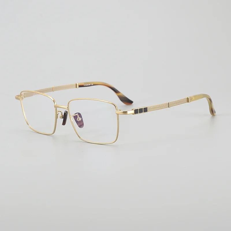 Aror Men's Full Rim Square Titanium Horn Temple Eyeglasses 400115 Full Rim Aror Gold