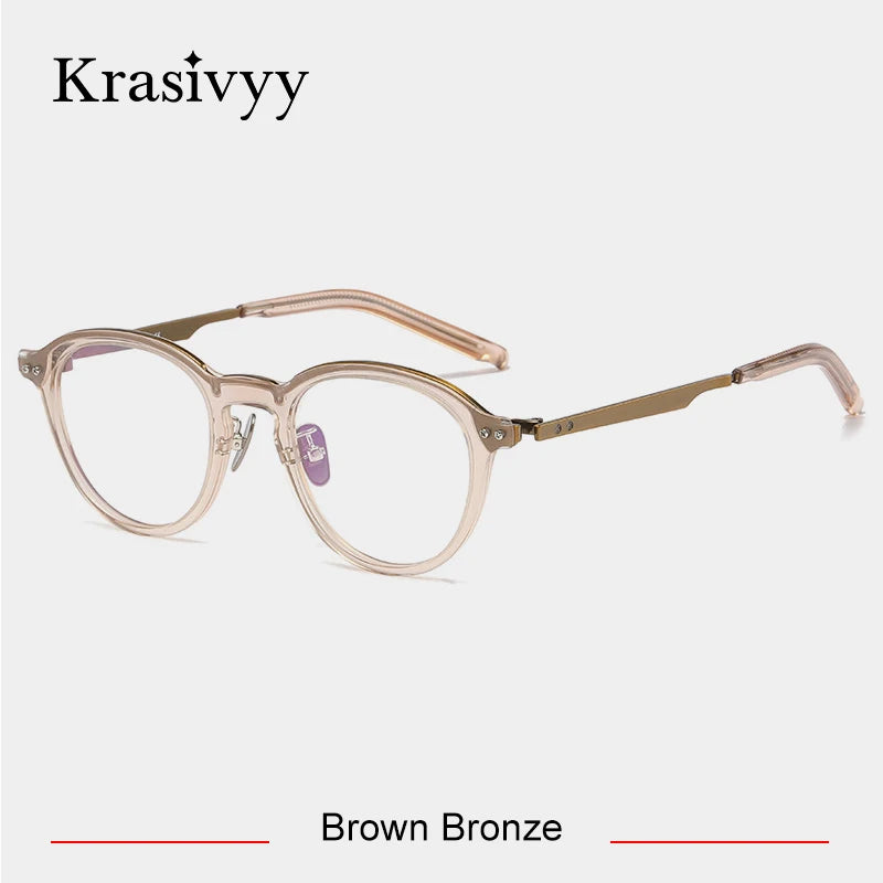 Krasivyy Unisex Full Rim Round Acetate Titanium Eyeglasses 942113