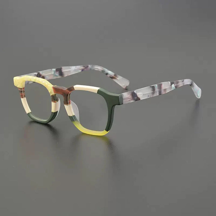 Gatenac Unisex Full Rim Square Matte Acetate Eyeglasses Gxyj1206 Full Rim Gatenac Matte Yellow Green  